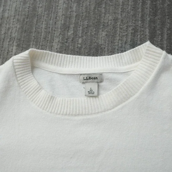L.L. Bean Sweater Women Cotton Cashmere Pull Over White Long Sleeve Large - Picture 7 of 13